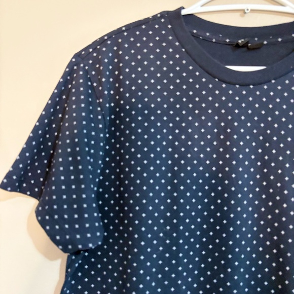 3/$10⚡️Penshopee Navy Blue Short Sleeve T-Shirt White Repeating Pattern - Picture 5 of 13